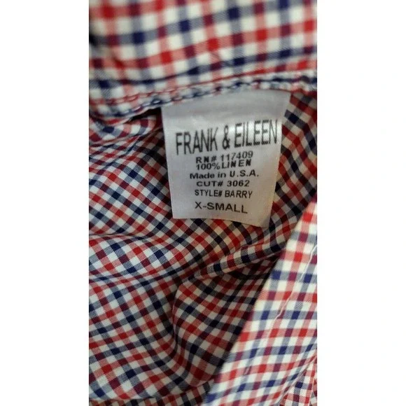 Frank & Eileen Shirt Womens XS Red White Blue Linen Barry Checkered Button Front - Picture 5 of 5